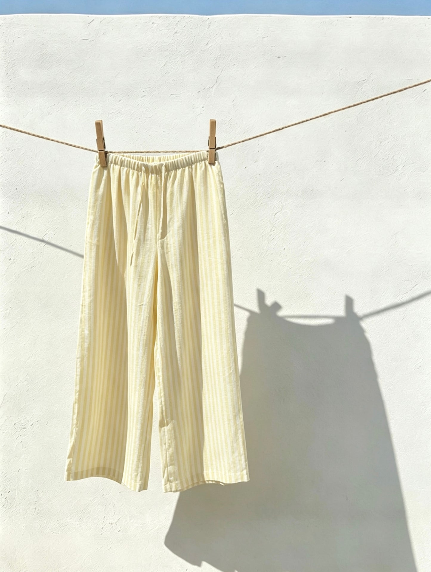 Léa Yellow Striped Linen Wide-Leg Pants