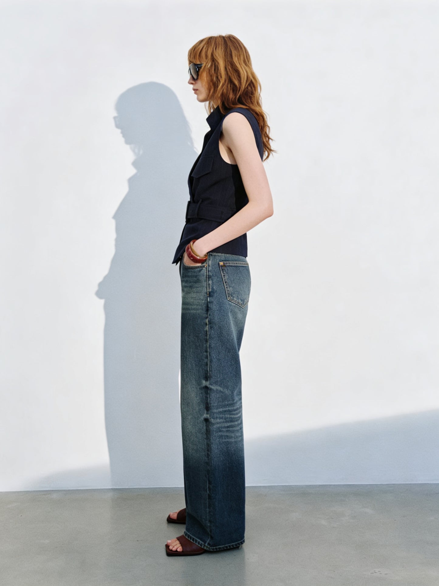 Mathilde Navy Pinstripe Belted Waistcoat