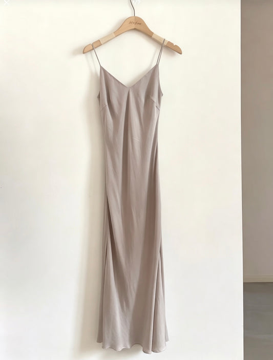 Léa Taupe Satin Slip Maxi Dress