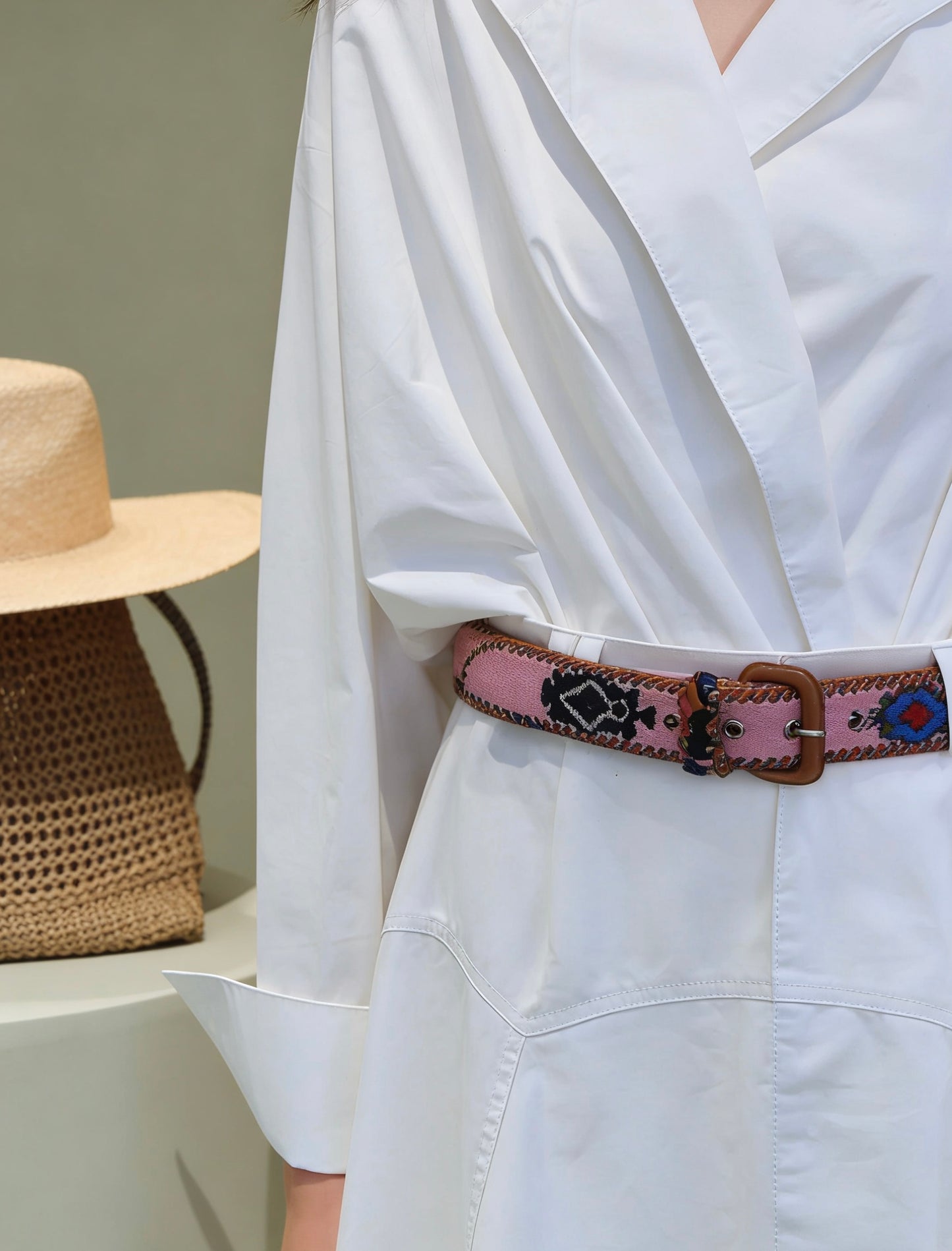 Margaux White Belted Shirt Blouse