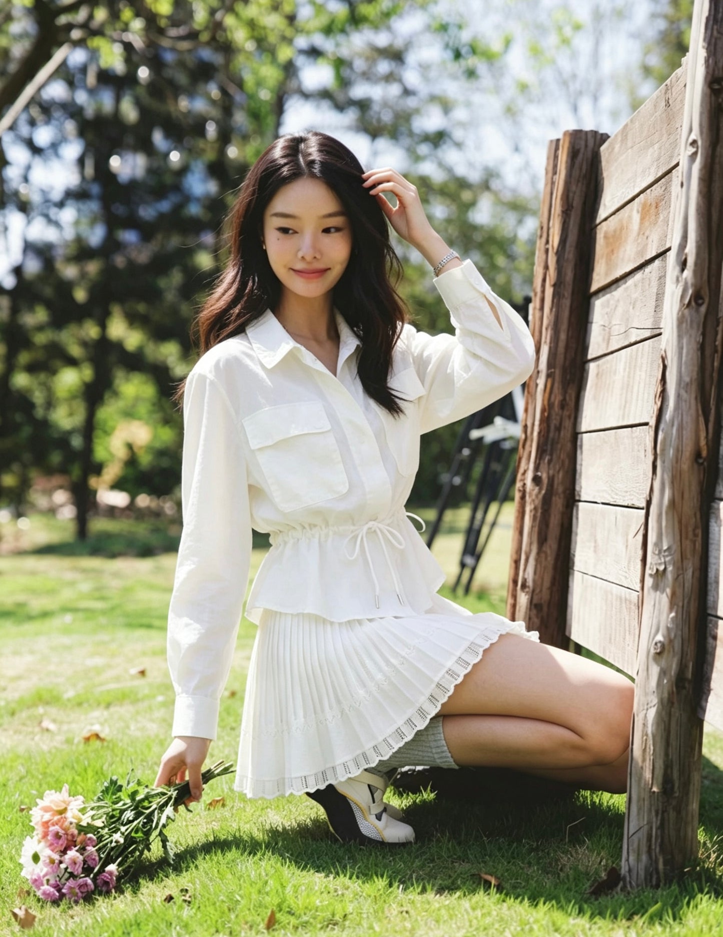 Margot White 100% Linen Cinched Utility Jacket