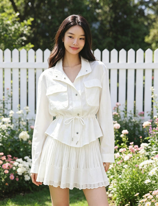 Margot White 100% Linen Cinched Utility Jacket