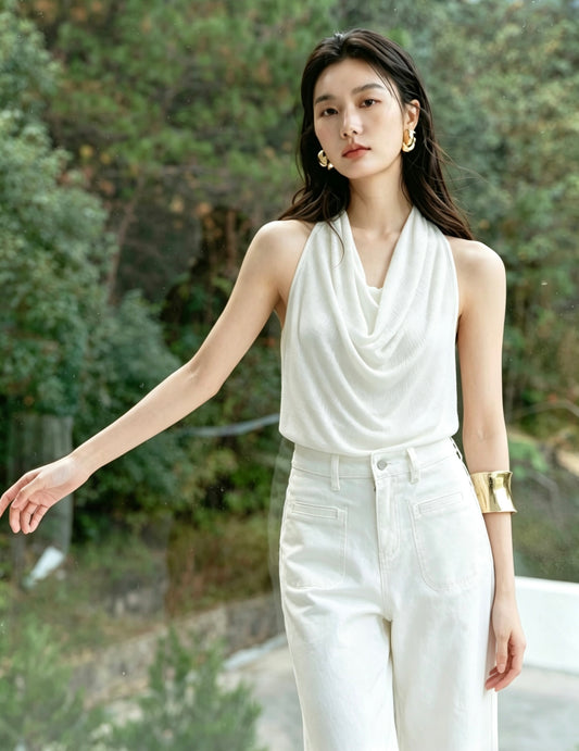 Camille Cowl Neck Knit Halter Top
