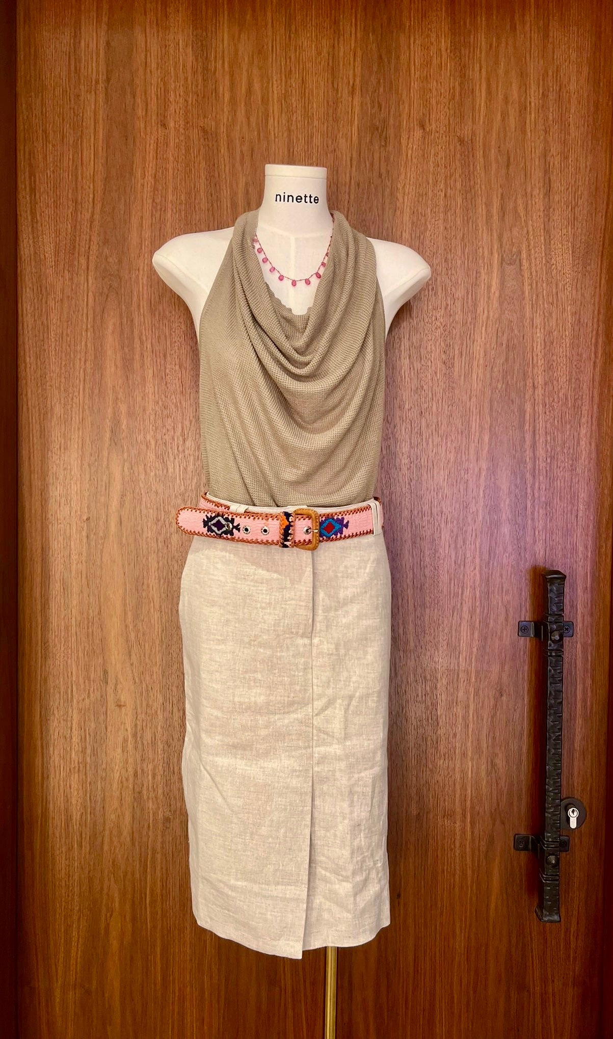 Solange Off-White Linen Slit Midi Skirt