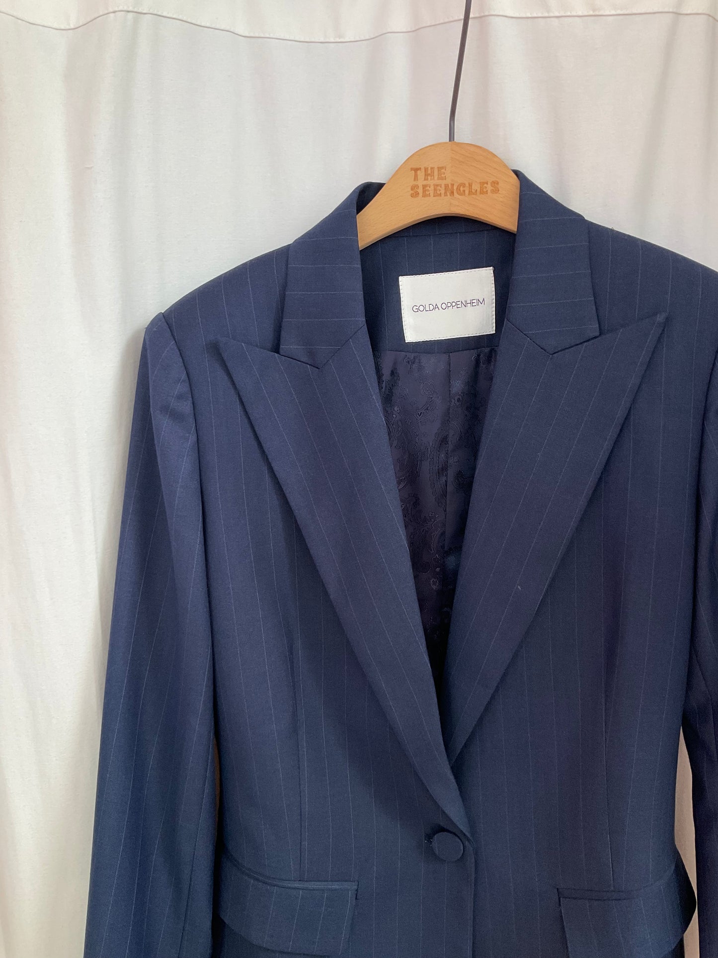 Valérie Navy Pinstripe Tailored Blazer