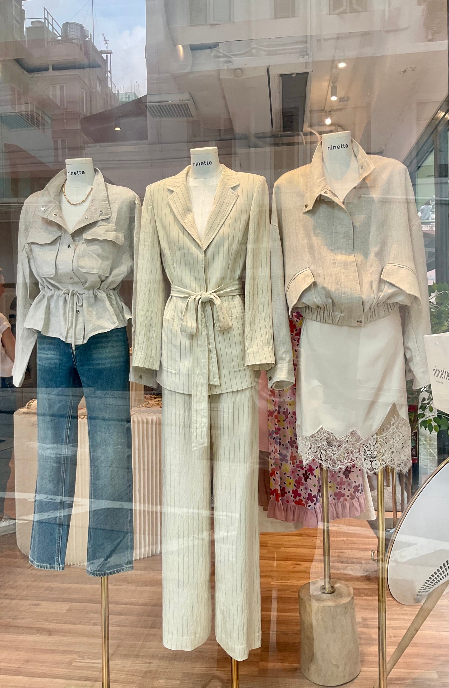 ictoire Cream Pinstripe Linen Suit