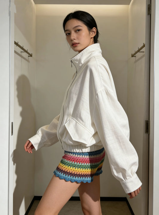 Elara White Linen Cropped Jacket