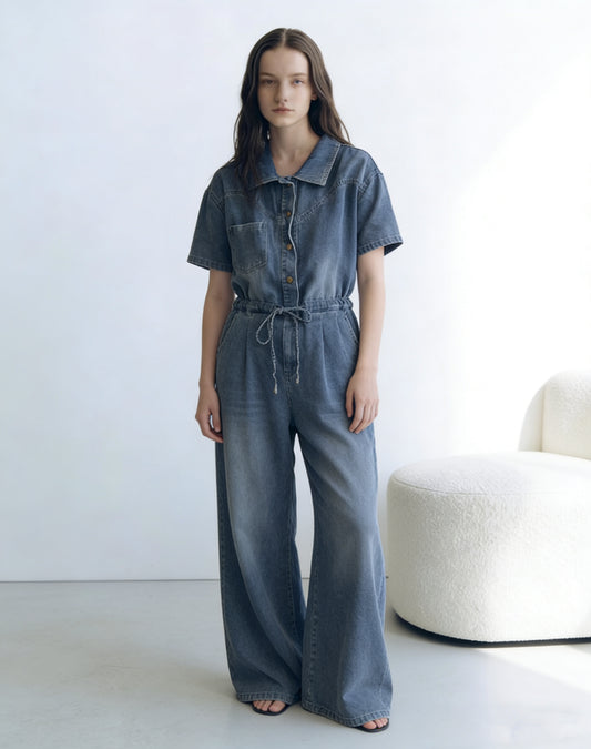 Camille Washed Denim Jumpsuit