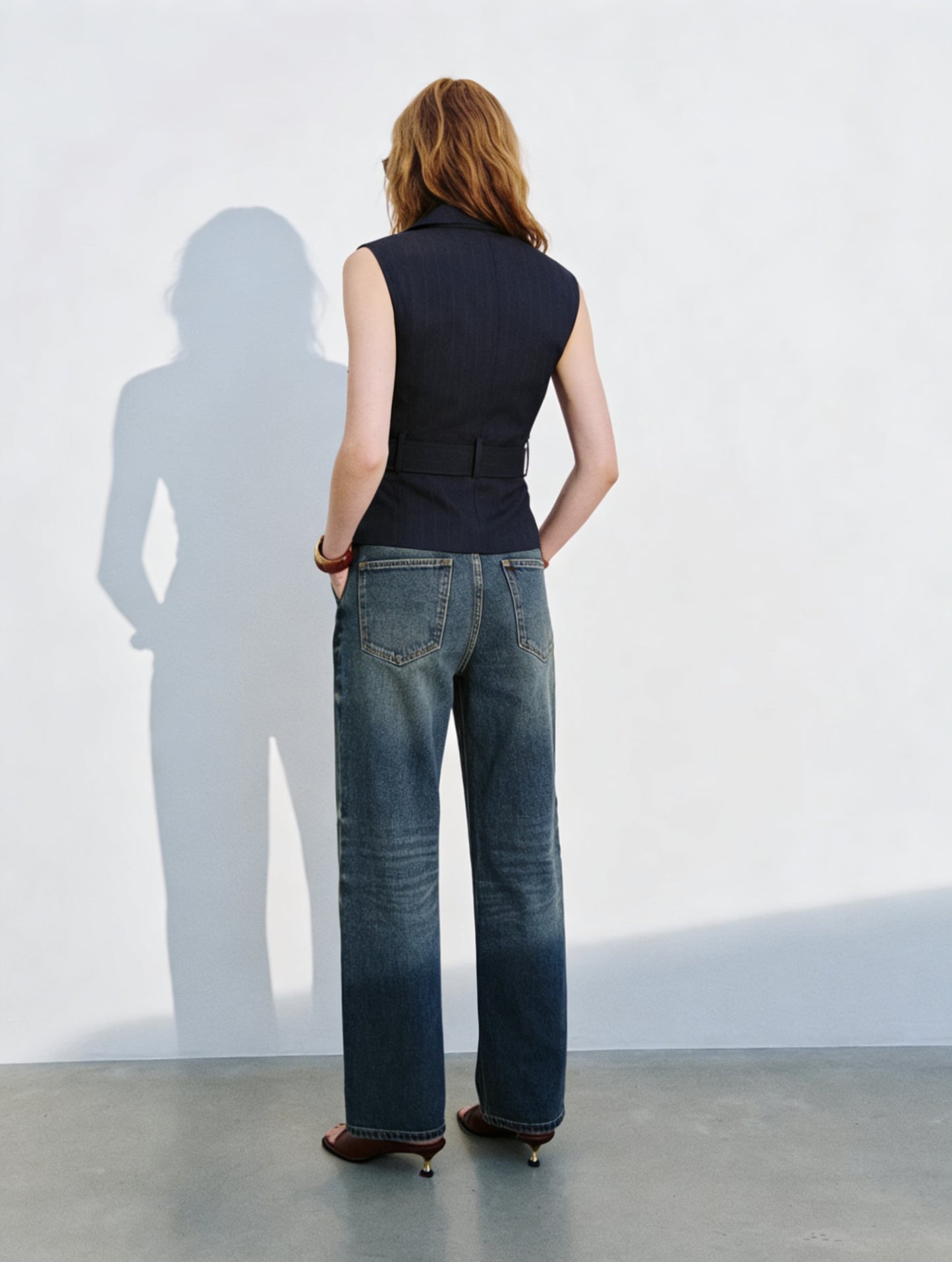 Mathilde Navy Pinstripe Belted Waistcoat