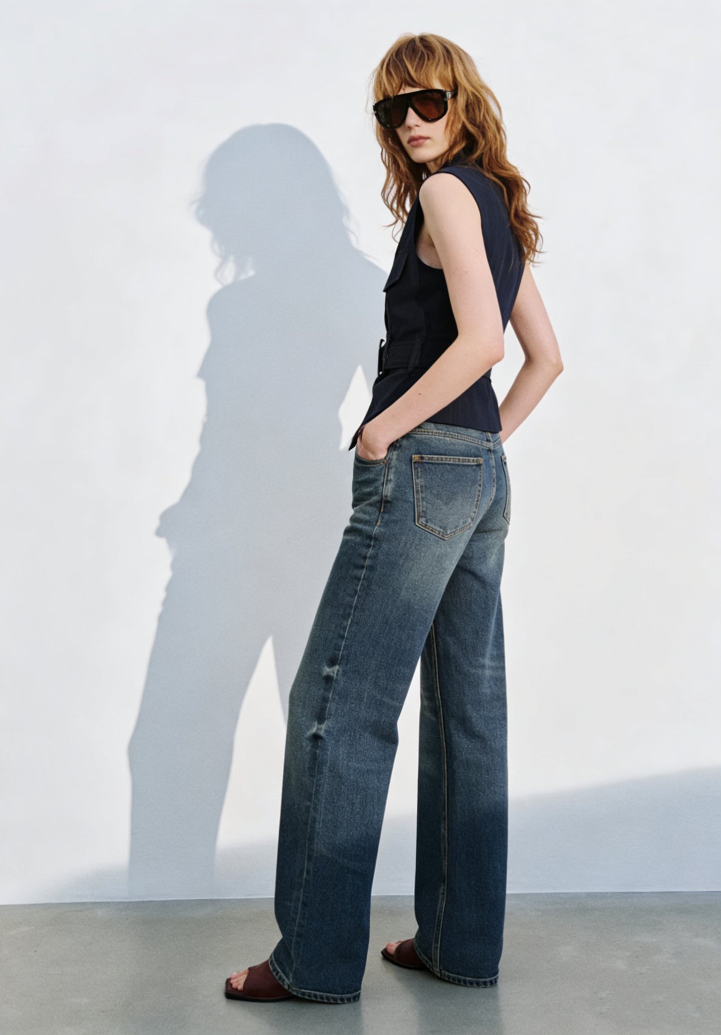 Mathilde Navy Pinstripe Belted Waistcoat