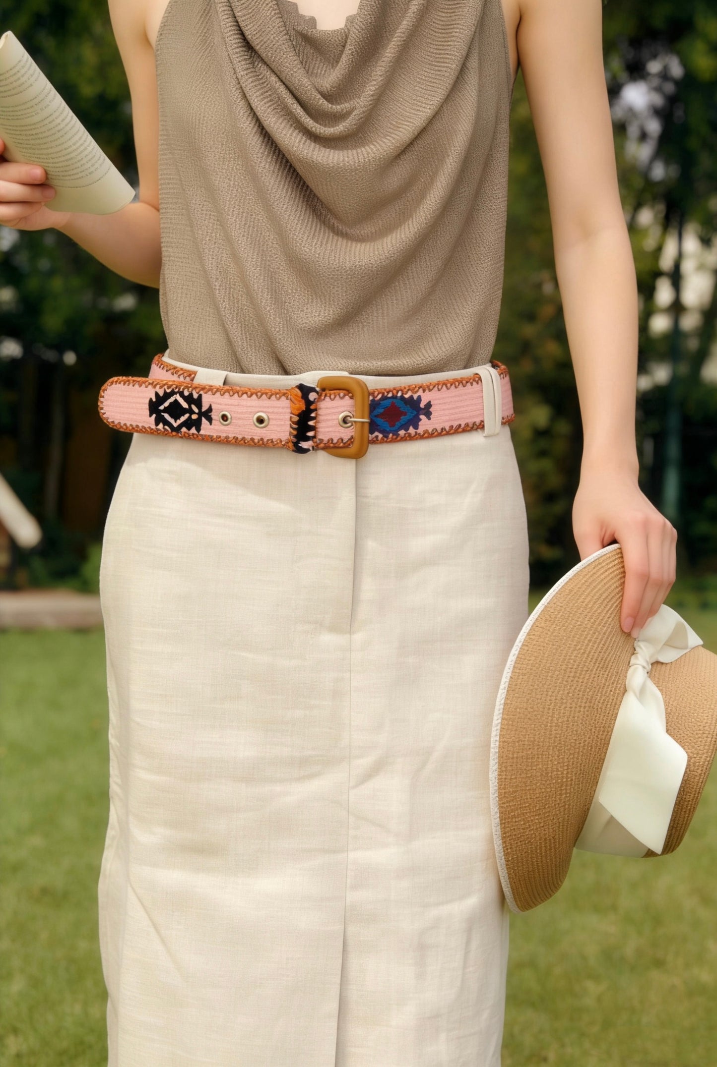 Solange Off-White Linen Slit Midi Skirt