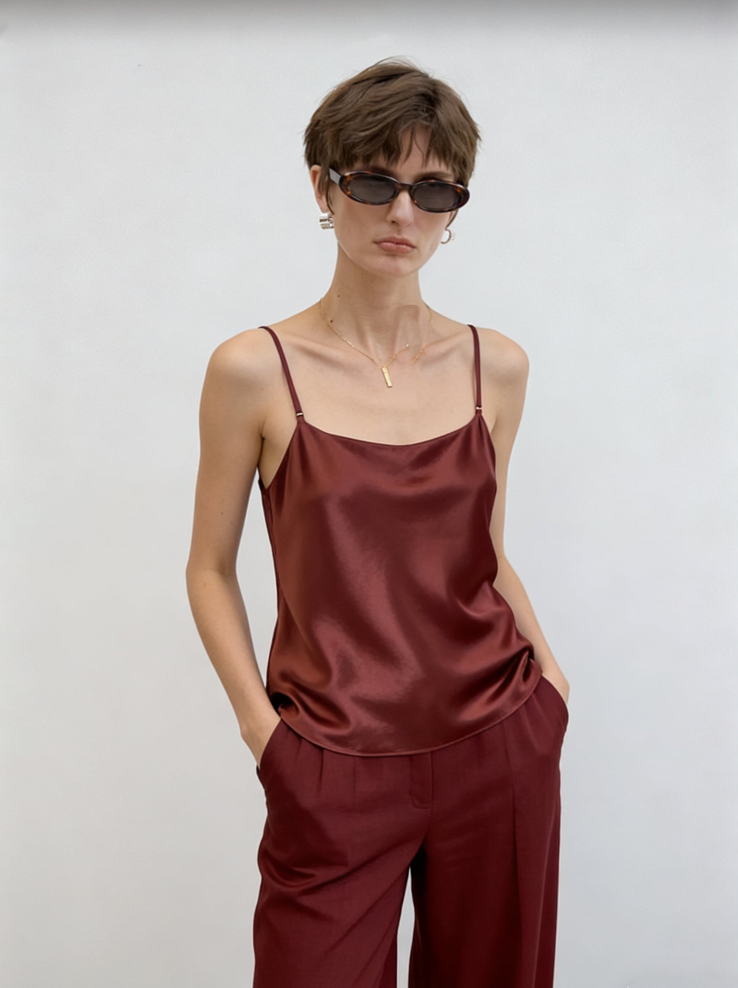 Juliette Burgundy Satin Cami Top