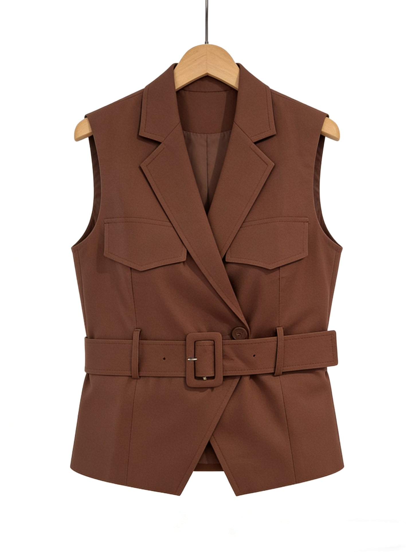 Alix Caramel Brown Belted Waistcoa