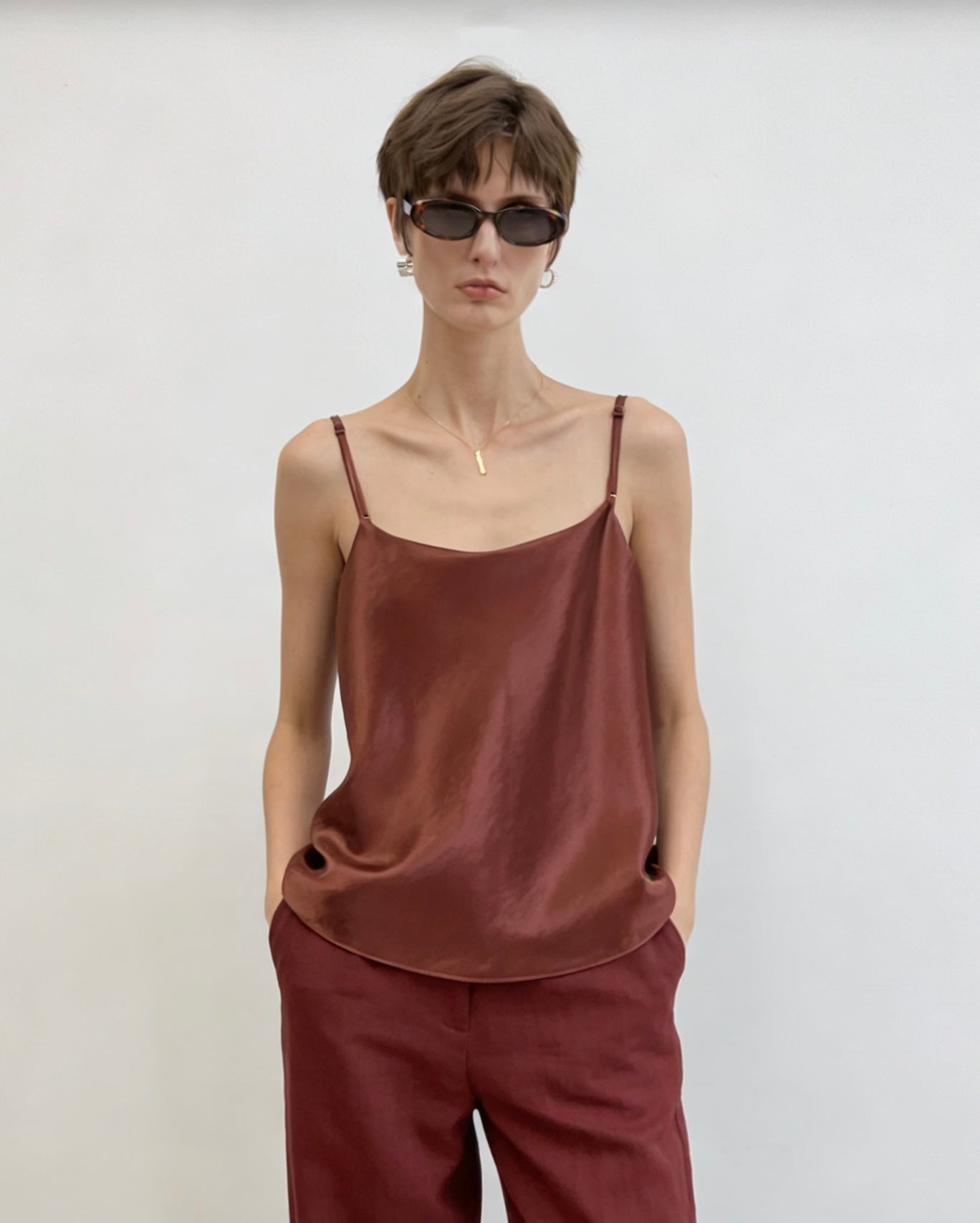 Juliette Burgundy Satin Cami Top