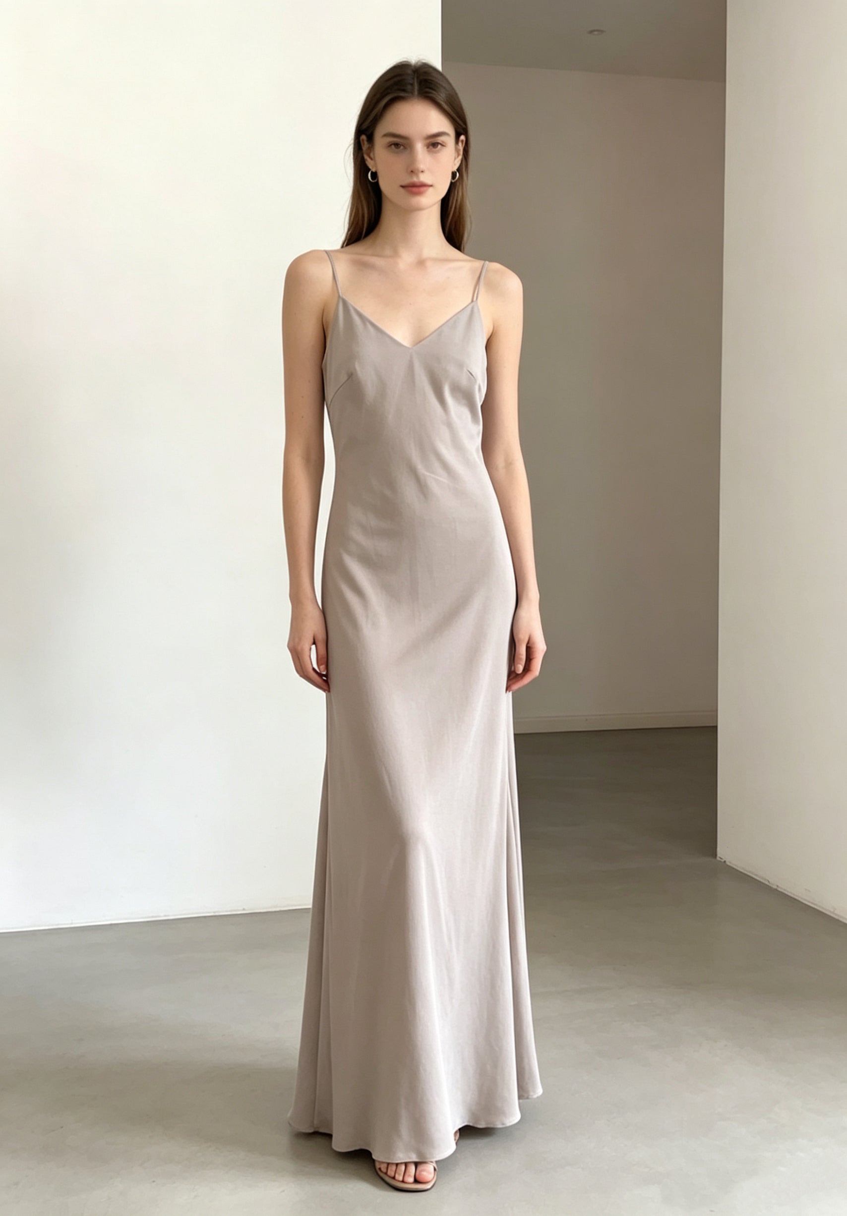 taupe satin dress Azazie Maive