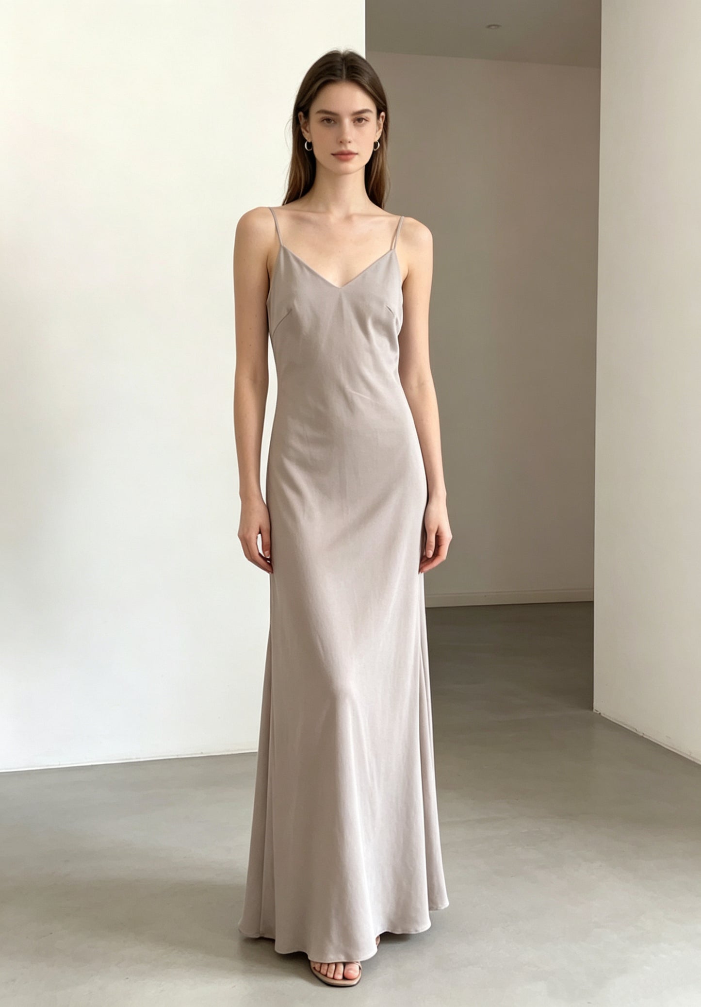 Léa Taupe Satin Slip Maxi Dress