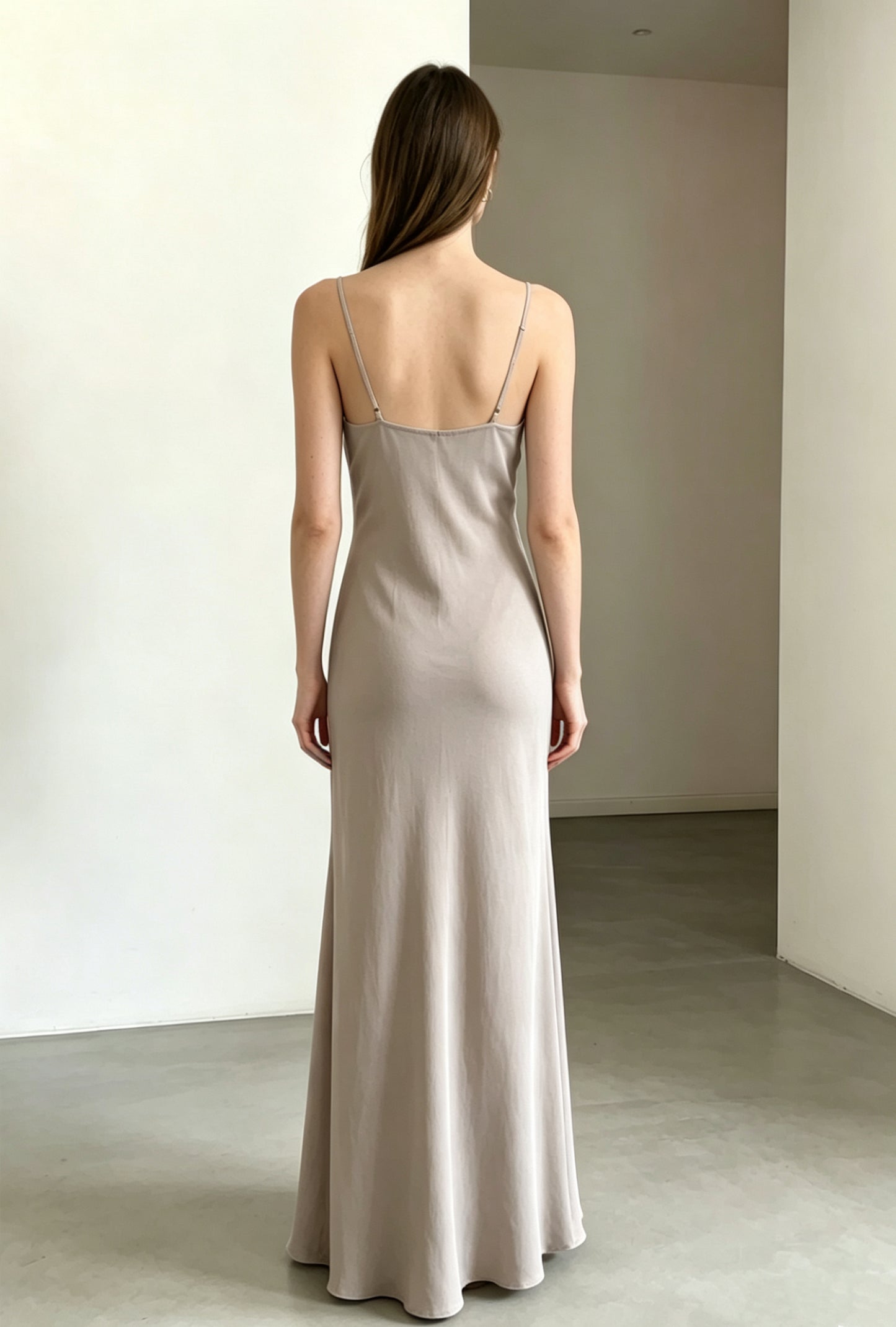 Léa Taupe Satin Slip Maxi Dress