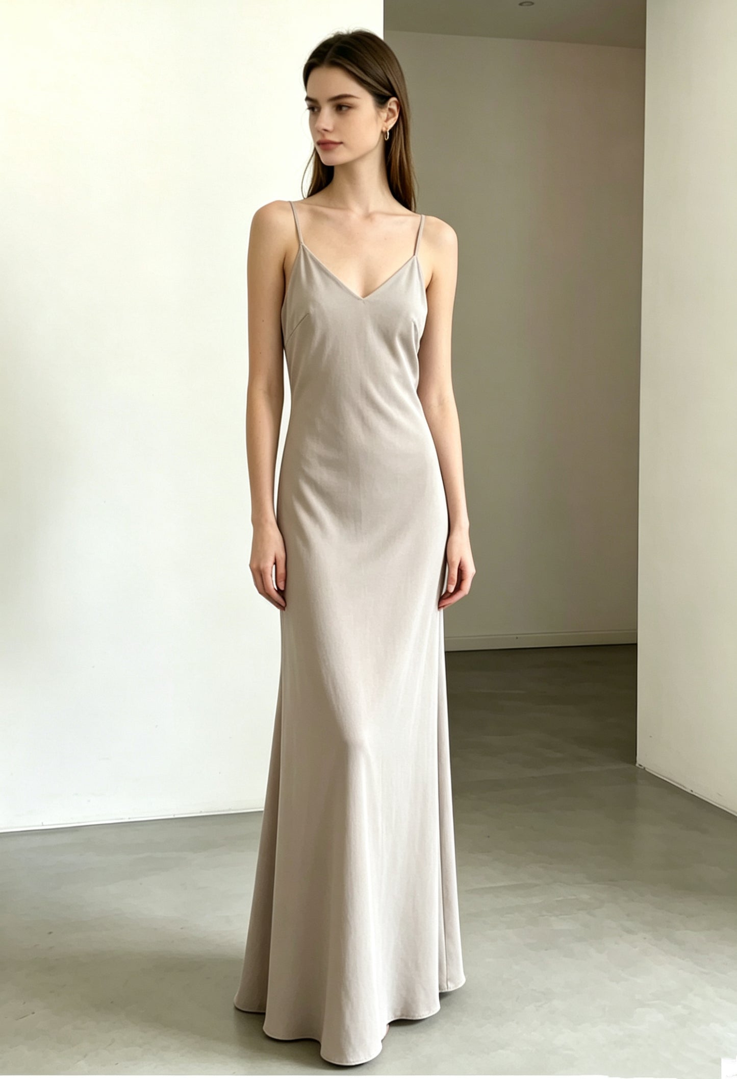 Léa Taupe Satin Slip Maxi Dress