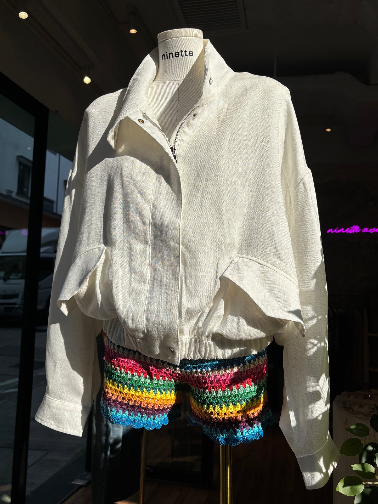 Elara White Linen Cropped Jacket