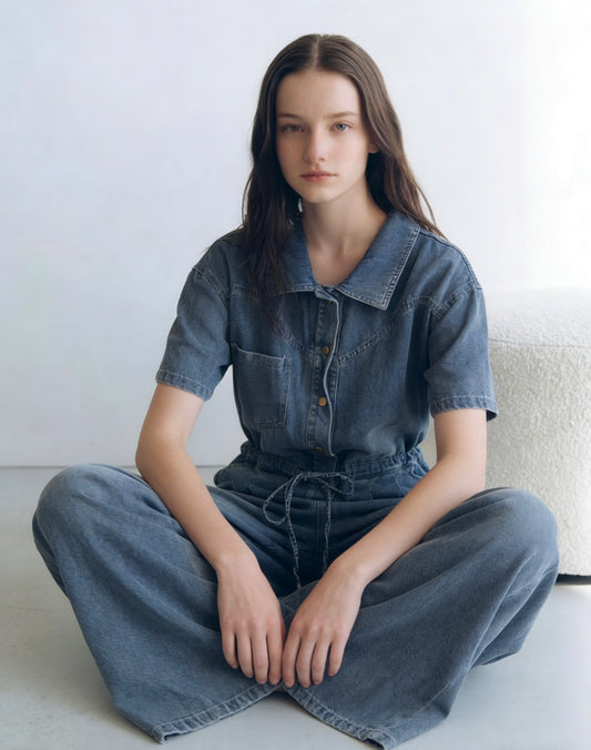 Camille Washed Denim Jumpsuit